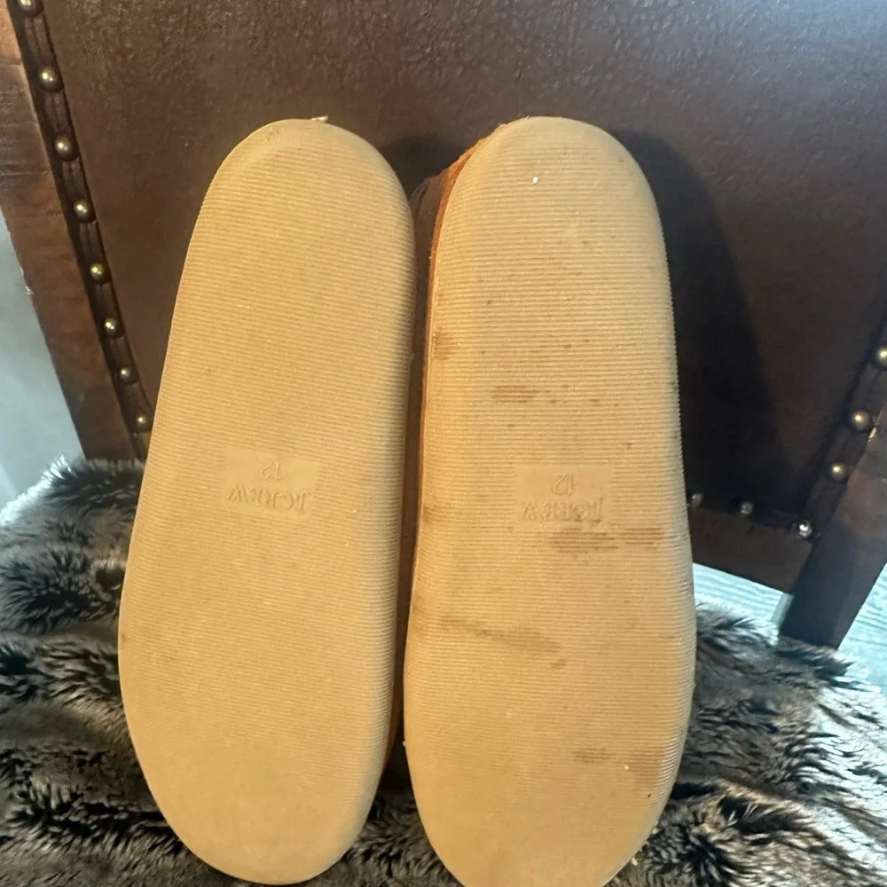 J. Crew Sherpa Lined Suede Brown Moccasin Slippers, Size 12
